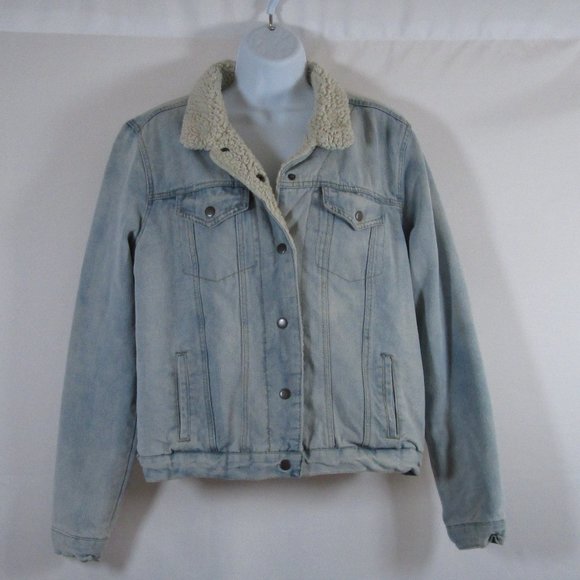 HWY Jeans Womens Light Blue Jean Jacket Faux Fur Lining Size XL Pre-owne… - Picture 1 of 6